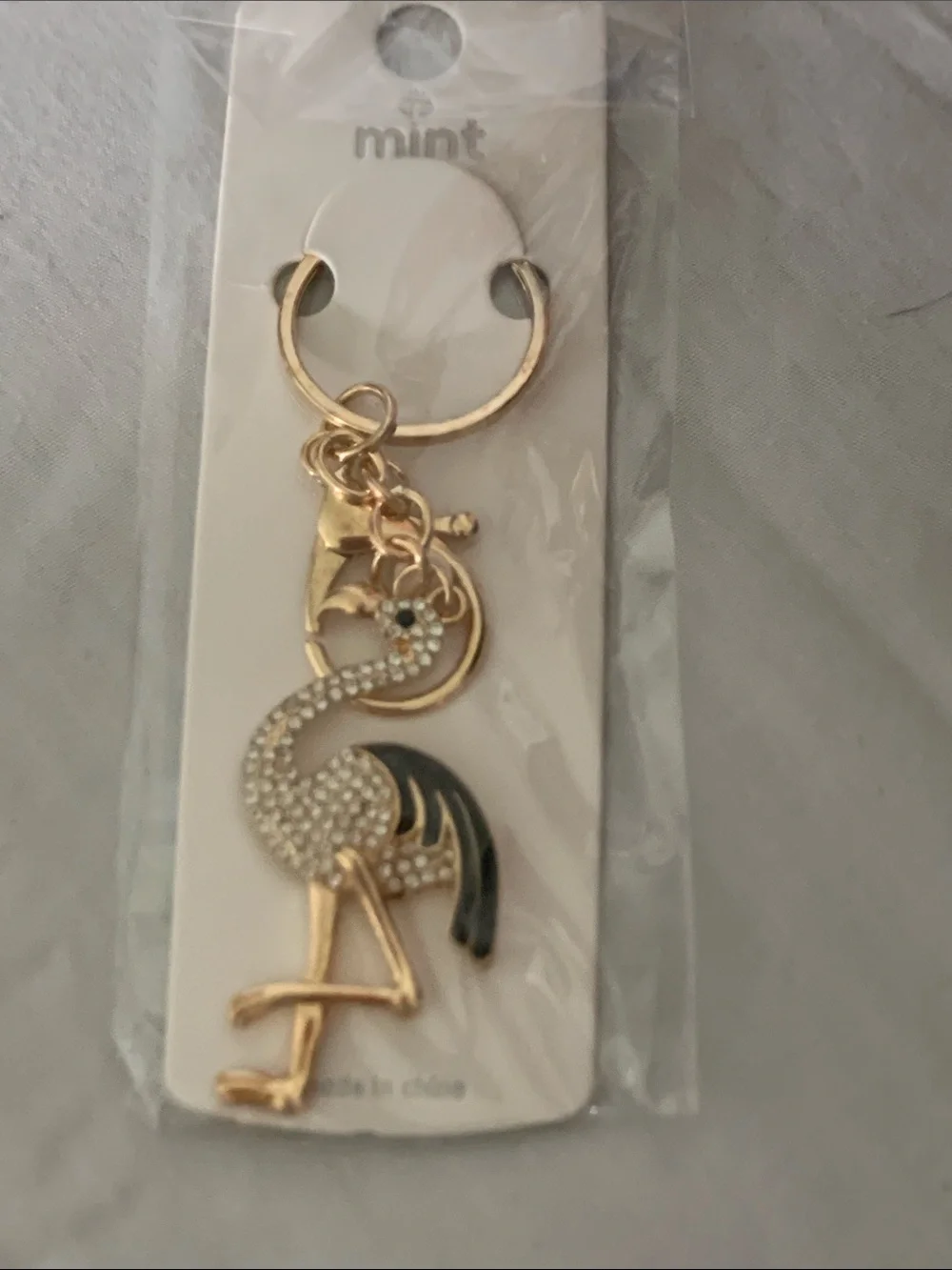 Mint Gold Flamingo Key & Card Holder with Black and Clear Accents